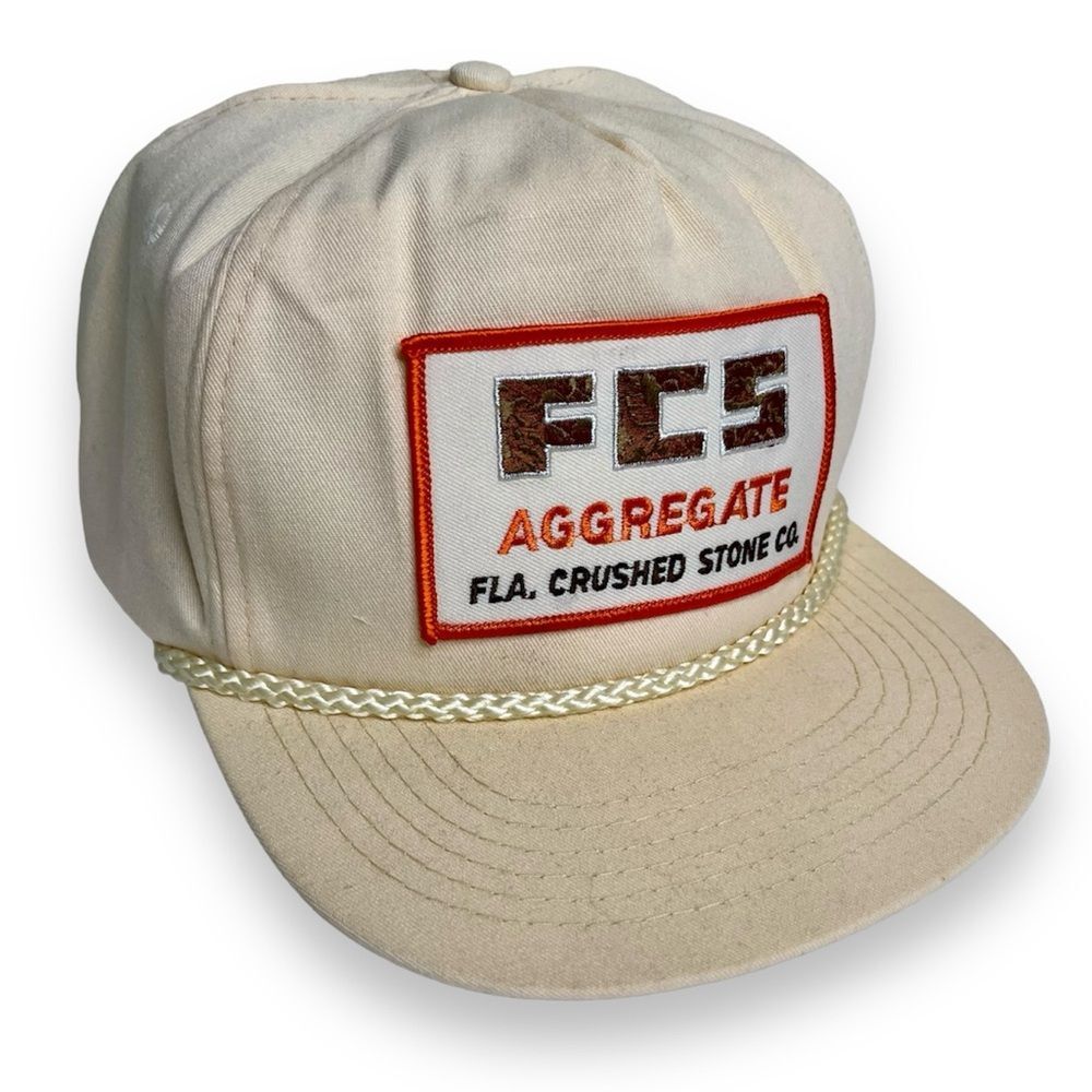 Vintage San Sun FCS Aggregate Fla Crushed Stone Co Patch Cream Trucker Hat OSFA